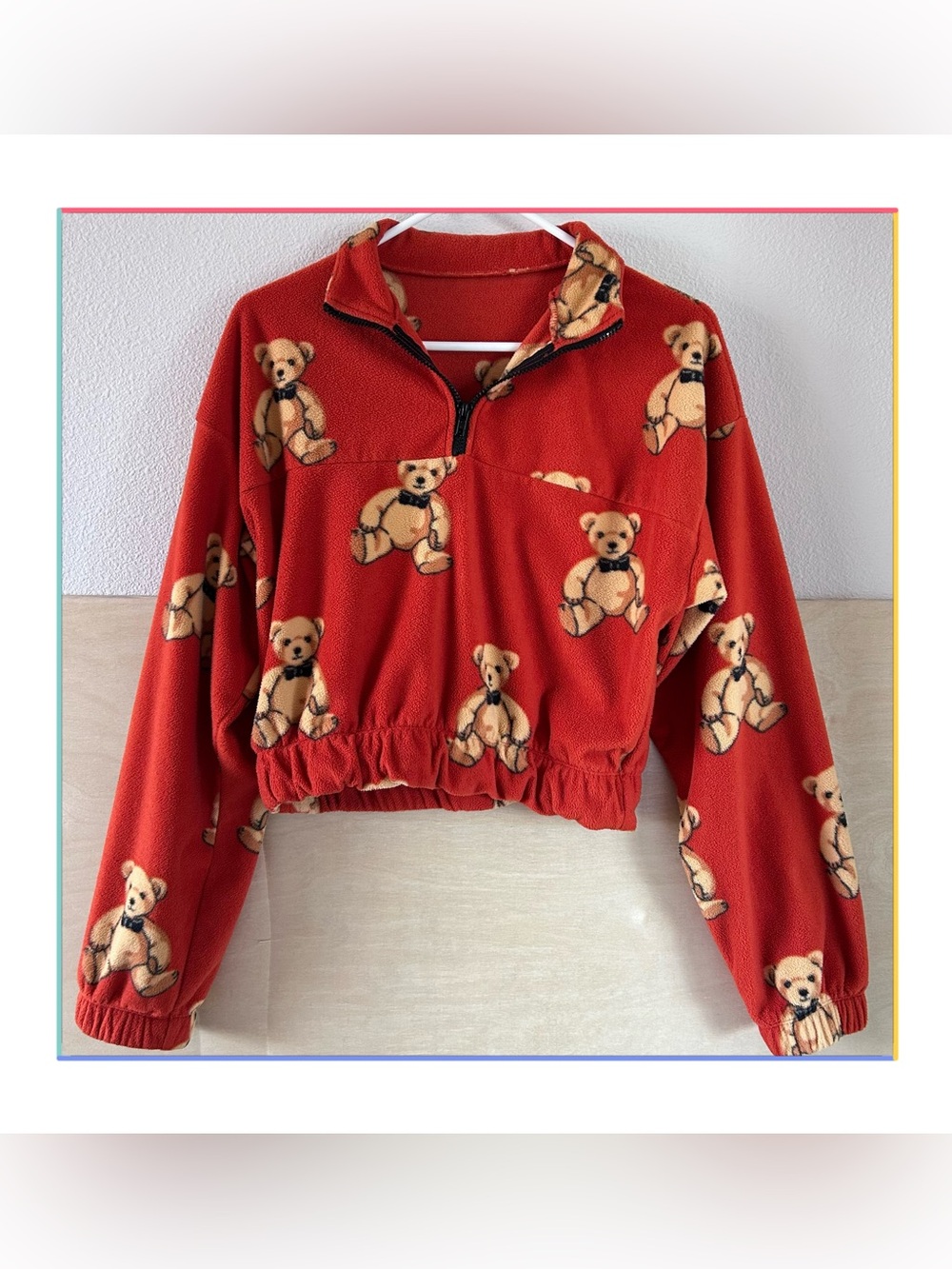 Forever 21 Teddy Bear Quarter-Zip Fleece Cropped Pullover Rust Sz M